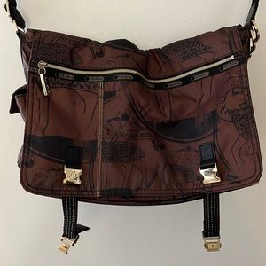 LeSportsac LAMB. Brown with gold details. Early 2000s.  Gently worn.